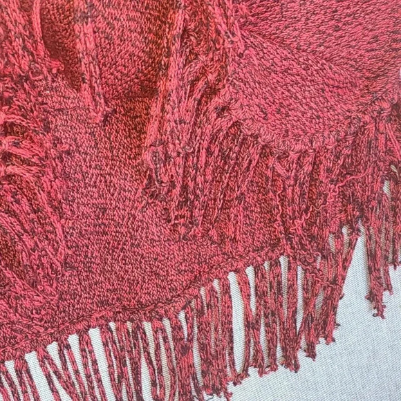 Relativity Sweater Womens Size Large Red Acrylic Fringe Hem Line Short Sleeve - Picture 6 of 9